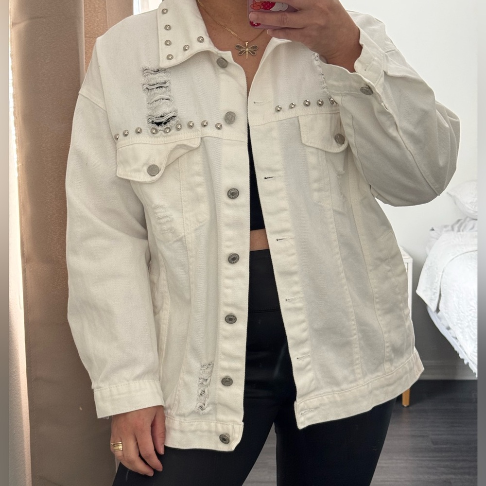 Studded White Denim Jacket